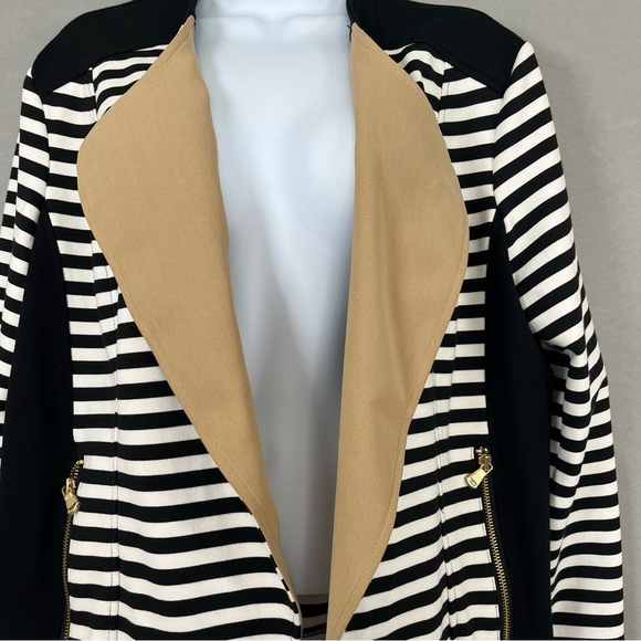 Chico’s Black Stripe Color Block Open Blazer - Picture 2 of 14